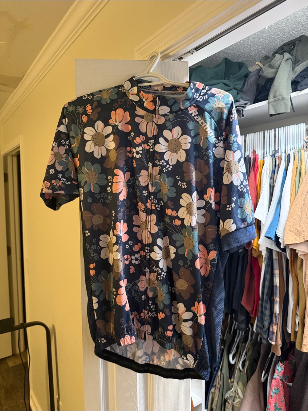 Columbia Floral Cycling Jersey in Navy with Pink, Green & White Flowers
